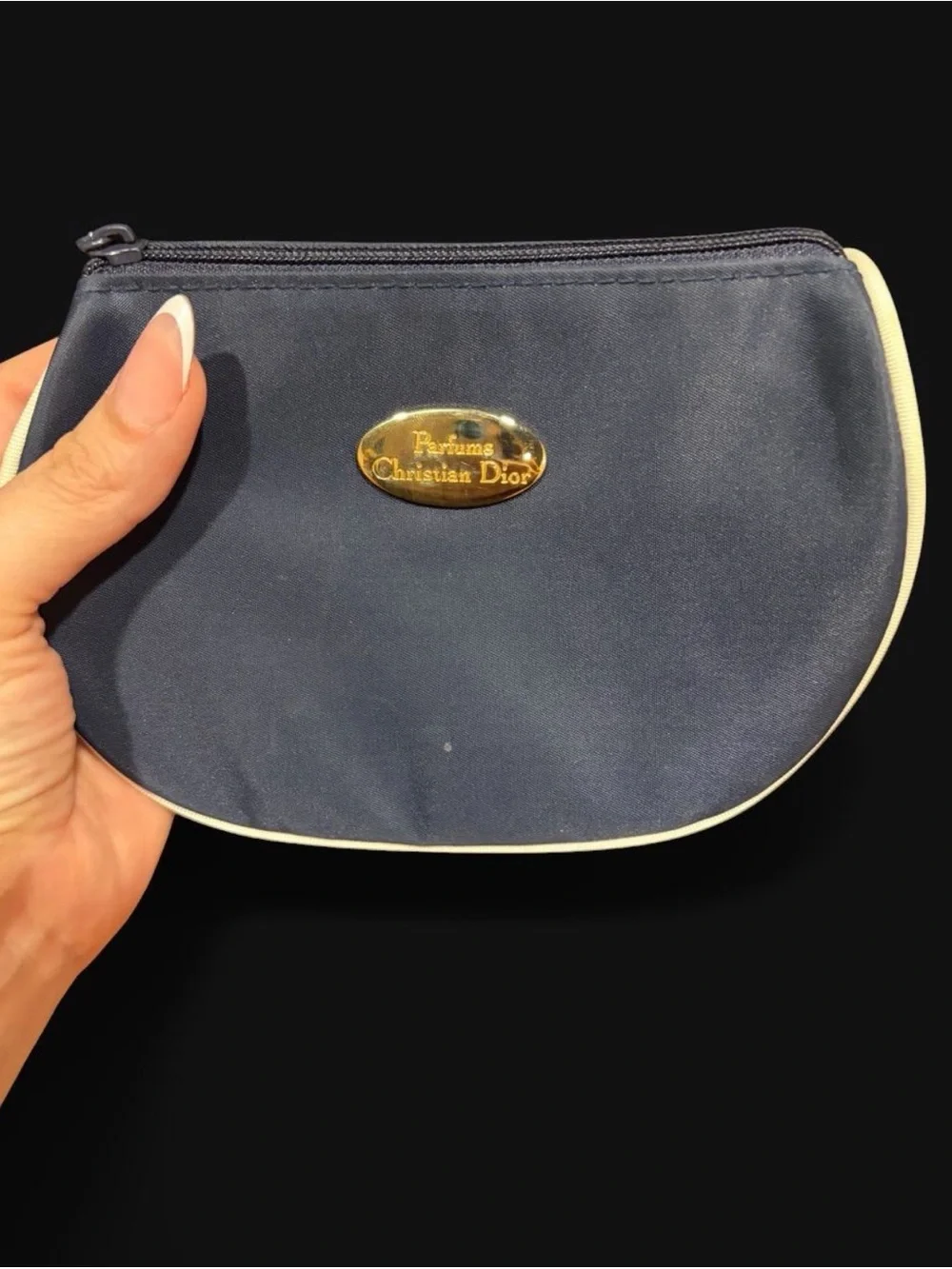 Dior Navy and Cream Cosmetic Pouch with Gold Logo Plaque